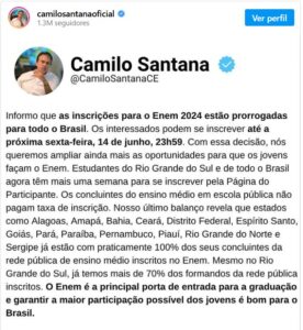 Prazo de Inscrições para o Enem 2024 é Estendido até 14 de Junho 1 prazo