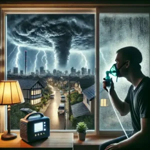 Efeitos combinados de tempestades e quedas de energia aumentam visitas a emergências por problemas respiratórios Imagem de tempestade severa com trovões, destacando os riscos climáticos para a saúde respiratória.