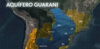 Aquífero Guarani é o maior manancial de água doce subterrânea transfronteiriço do mundo, que abrange os Estados de Goiás, Mato Grosso do Sul, Minas Gerais, São Paulo, Paraná, Santa Catarina e Rio Grande do Sul, além de Paraguai, Uruguai e Argentina
