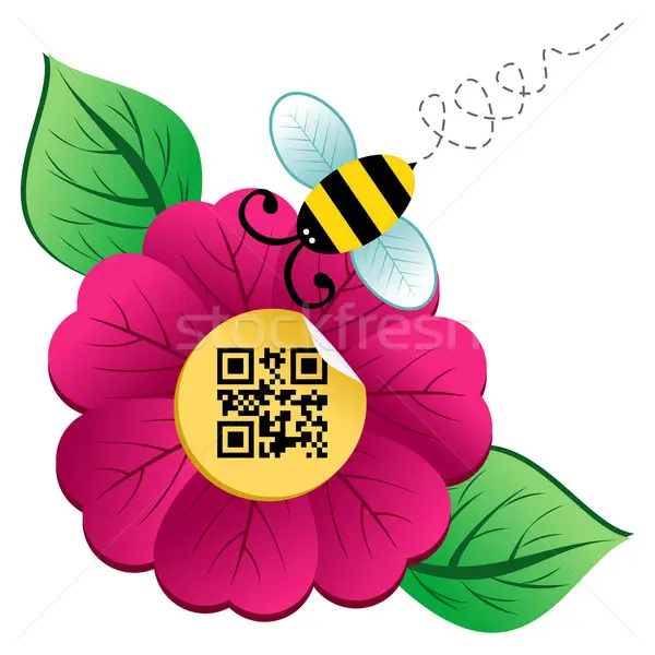 1696624 stock photo spring time flower and bee with qr code