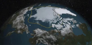 A cobertura de gelo marinho feita de água do mar congelada que flutua sobre o oceano, ajuda a regular a temperatura do planeta, está caindo muito Imagem NASA/Goddard Scientific Visualization Studio
