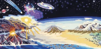 A evolução da vida conforme retratada em um mural na NASA. Ames Research Center em Mountain View, Califórnia. A ascensão do oxigênio de um oligoelemento para um componente atmosférico primário foi um desenvolvimento evolucionário importante