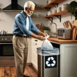 Lixeira da cozinha: 7 truques para evitar o mau cheiro Um senhor trocando o saco de lixo da lixeira da cozinha (2)