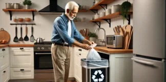 Um senhor trocando o saco de lixo da lixeira da cozinha (2)