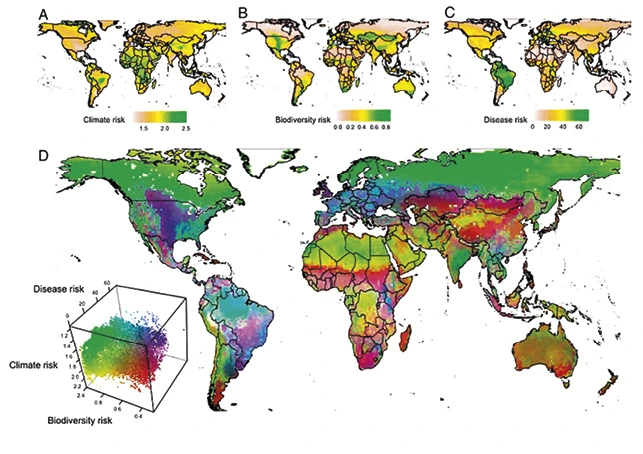 Uma abordagem inicial é focar em locais de prováveis pressões sobrepostas que revelem o potencial de disseminação de doenças