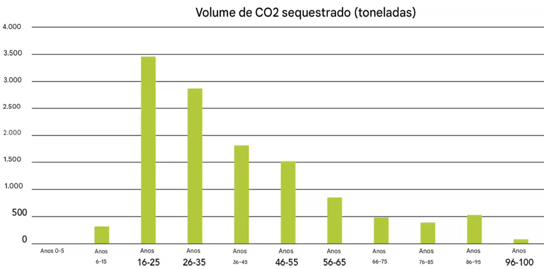 Cronologia dos volumes de sequestro em um esquema florestal padr o