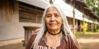 Anciã indígena sorrindo