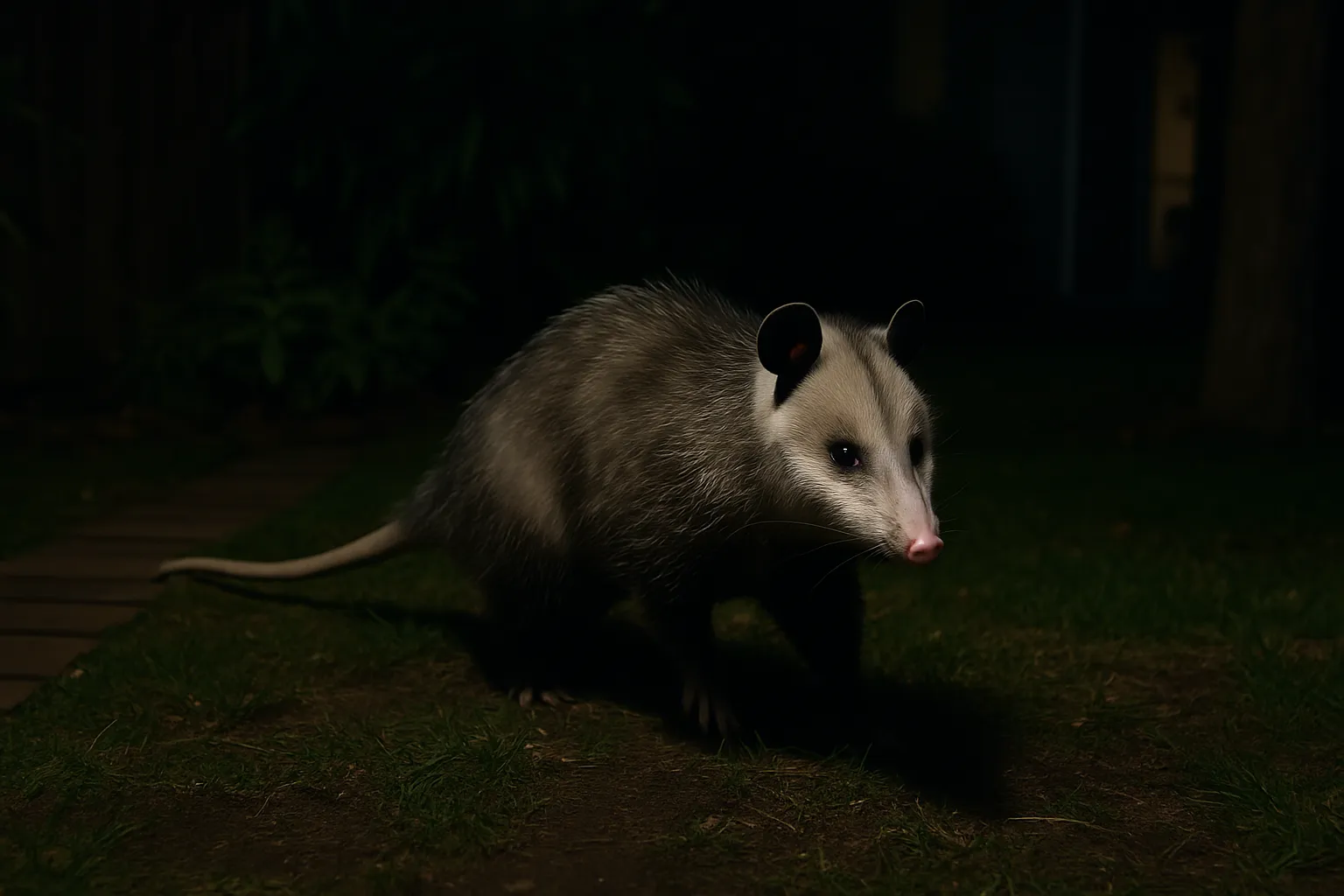 O que fazer se você encontrar um gambá no quintal à noite