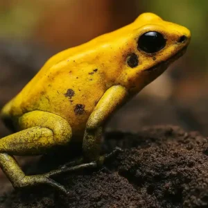 Sapo-dardo-dourado: apenas 5 centímetros e poder para matar 20 pessoas Sapo-dardo-dourado (Phyllobates terribilis) - Imagem criada com IA