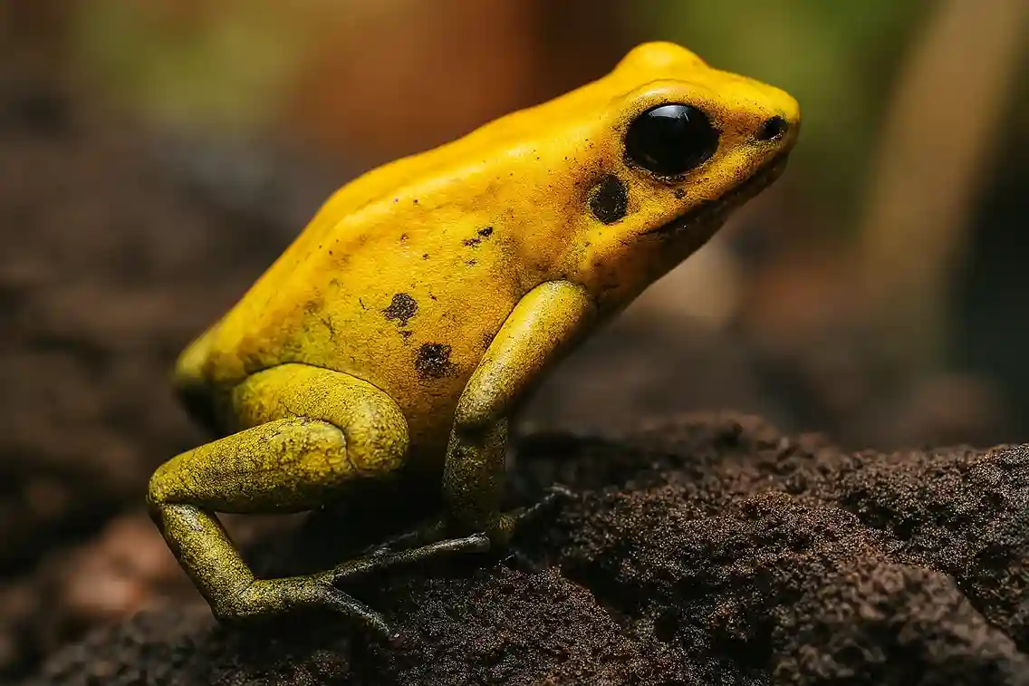 Sapo-dardo-dourado: apenas 5 centímetros e poder para matar 20 pessoas 1 Sapo-dardo-dourado (Phyllobates terribilis) - Imagem criada com IA