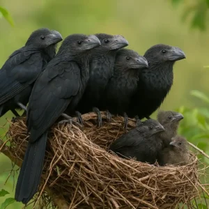 Anu-preto desafia a lógica com 1 único ninho dividido por todo o grupo Anu-preto desafia a lógica com 1 único ninho dividido por todo o grupo