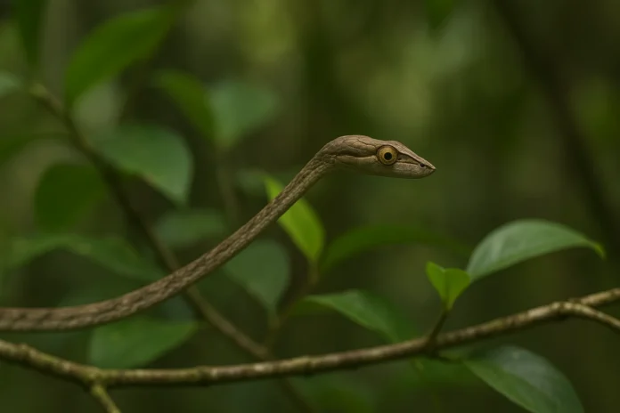 Cobra-cipó usa 3 truques de camuflagem para enganar até predadores experientes