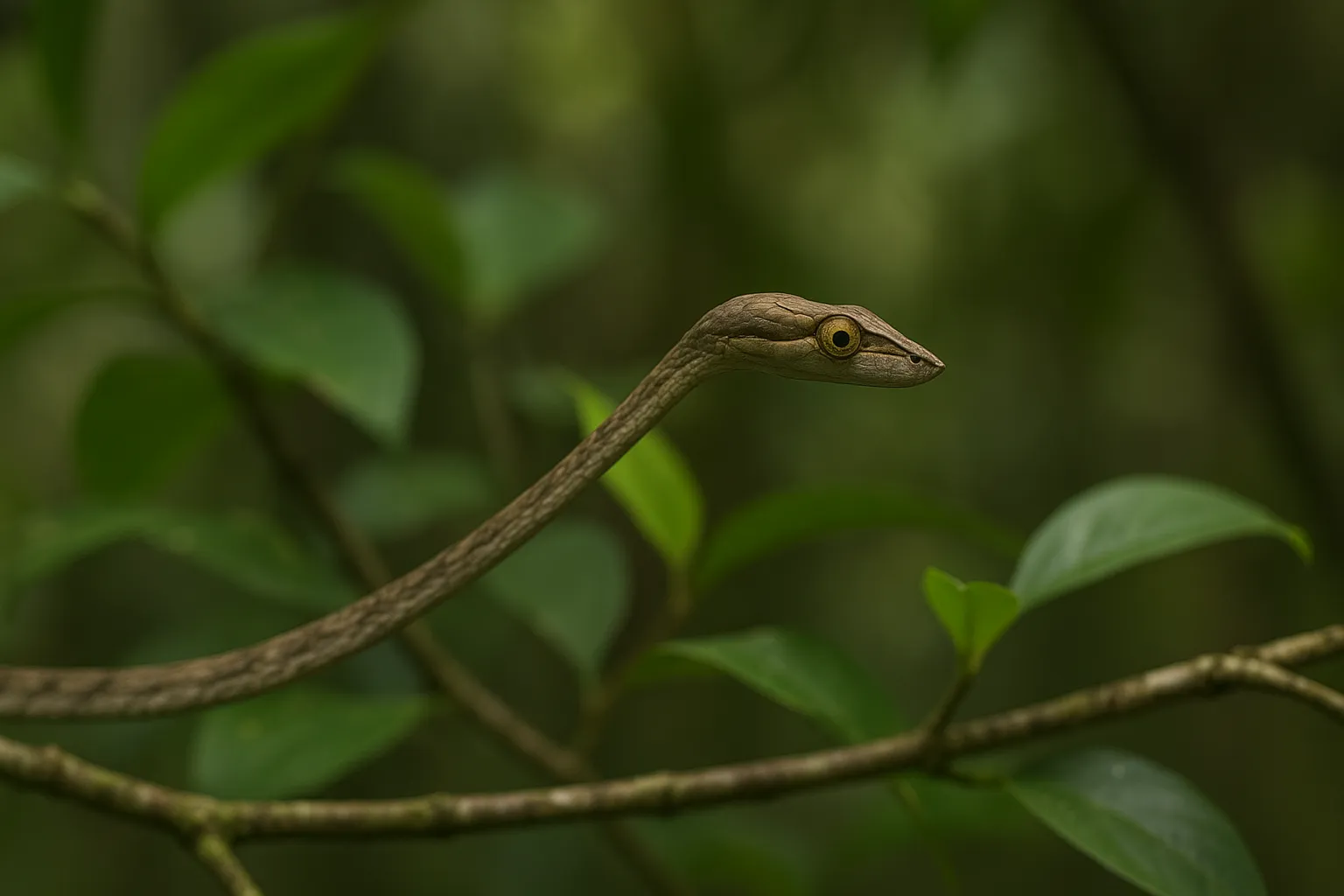 Cobra-cipó usa 3 truques de camuflagem para enganar até predadores experientes