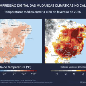 Em fevereiro de 2025, o alerta de previsão vinculou um evento de calor extremo na América do Sul. Temperaturas de até 30°C a 44°C (86°F a 111°F) estão bem acima do normal de meados ao final de fevereiro, com algumas localidades no Brasil apresentando temperaturas de 3°C a 8°C (5,4°F a 14,4°F) acima do normal para esta época do ano. Uma área persistente de alta pressão elevou as temperaturas. A NASA confirmou a intensidade dessa onda de calor — incomum até mesmo durante o verão brasileiro — combinando observações de satélite com as temperaturas previstas. O Instituto Nacional de Meteorologia (INMET) registrou temperaturas superiores a 40°C em vários locais