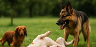 Por que cães rolam na grama e no chão após o banho