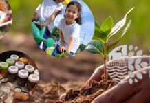 II Seminário “Diálogos para a COP30” mobiliza Belém em torno da educação ambiental e do protagonismo amazônico Crianças plantando uma árvore com o logotipo da COP30 Belém para Amazônia Brasil 2025 ao fundo.