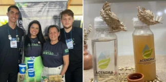 Os estudantes celebram o reconhecimento do projeto com as professoras que fizeram a orientação