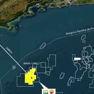 Petrobras Revela Nova Riqueza no Pré-Sal da Bacia de Santos Mapa mostrando a localização do poço 3-BRSA-1396D-SPS na Bacia de Santos, a 248 km de Santos-SP.