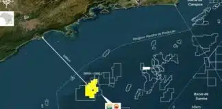 Petrobras Revela Nova Riqueza no Pré-Sal da Bacia de Santos Mapa mostrando a localização do poço 3-BRSA-1396D-SPS na Bacia de Santos, a 248 km de Santos-SP.