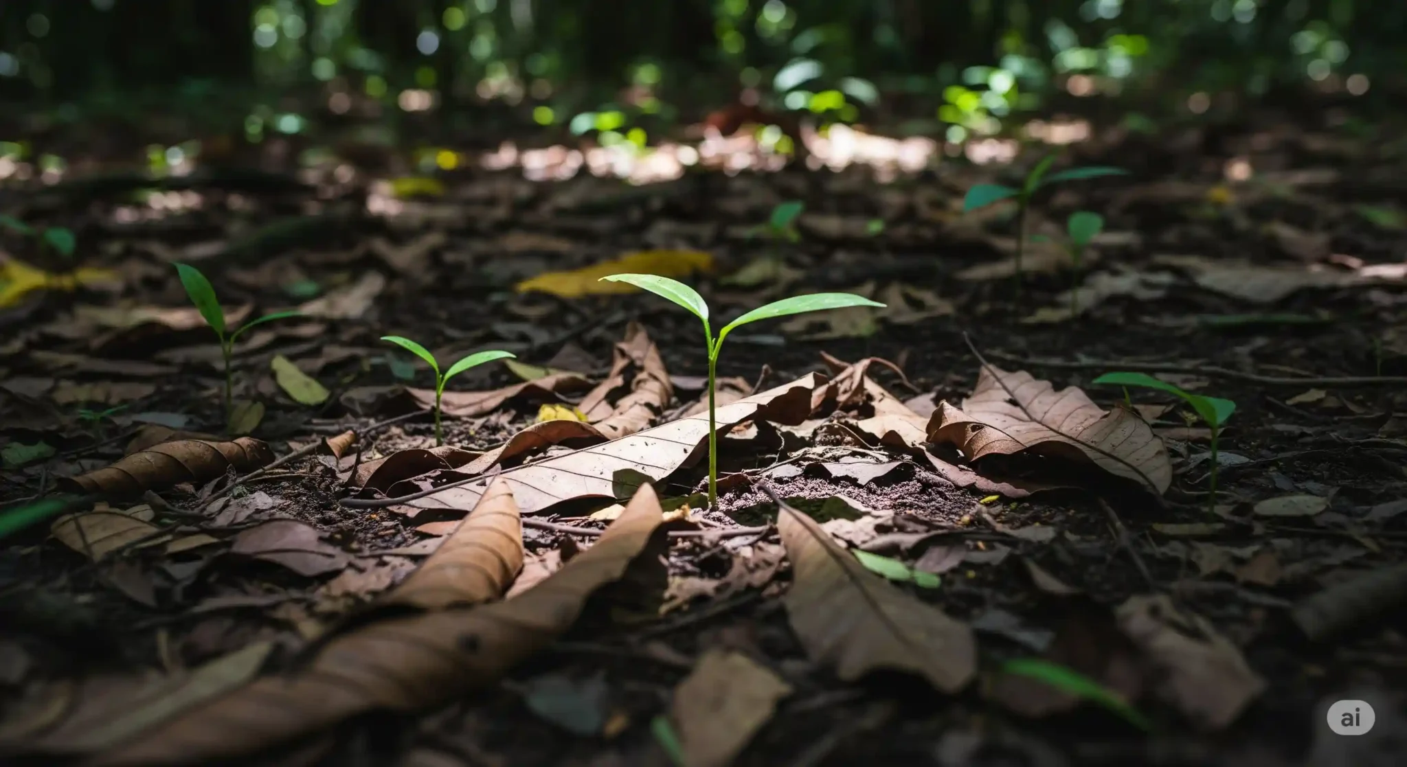 O Sussurro da Regeneração: Como as Folhas Caídas Nutrem o Futuro da Floresta 2 Amazônia: Onde a vida renasce das cinzas, folha por folha. Regeneração em estado puro