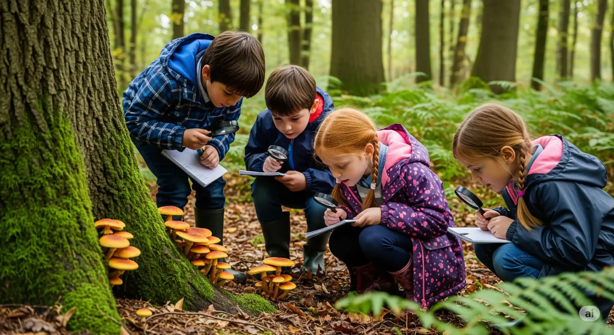 Gemini_Generated_Image_lzfeeylzfeeylzfe-scaled Pequenos cientistas Crianças pesquisando a floresta