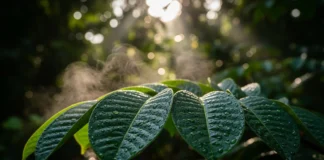 A respiração da floresta: vapor d'água essencial para a criação de chuva sendo liberado pelas folhas das árvores na Amazônia