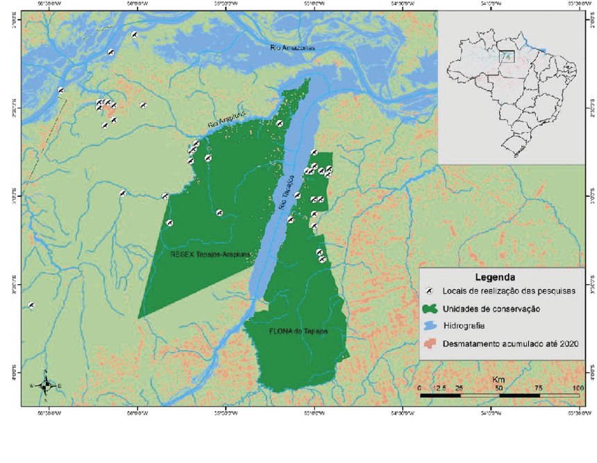 Amazônia ganha centro de pesquisas para apoiar a recuperação de áreas desmatadas e degradadas 3 Mapa da Flona do Tapajós e da Resex Tapajós-Arapiuns