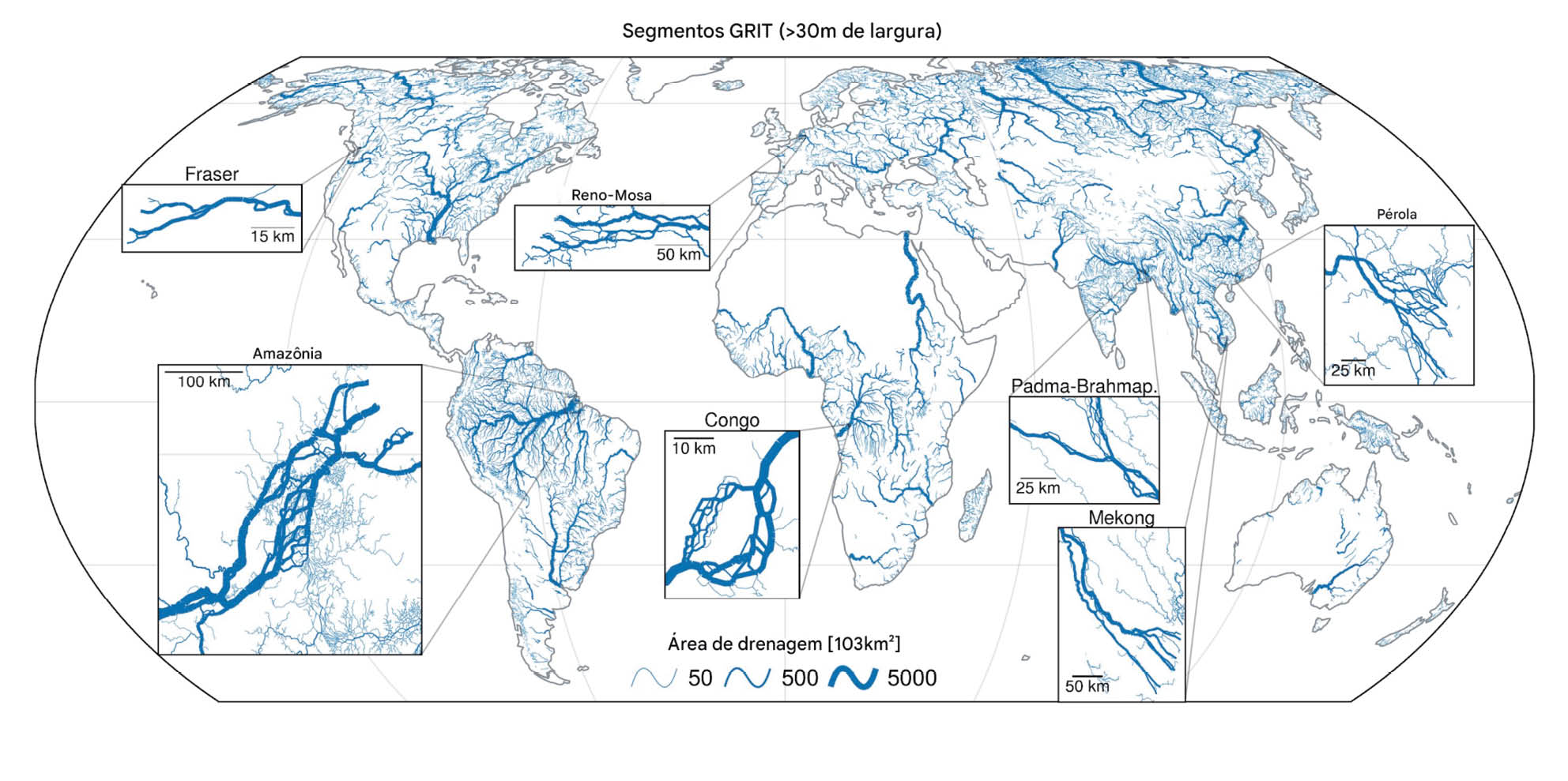 Mapa mais completo dos rios do mundo 4 Mapa global da rede GRIT, remapeando os rios do mundo, ramificando-se no desconhecido para auxiliar na modelagem global de inundações