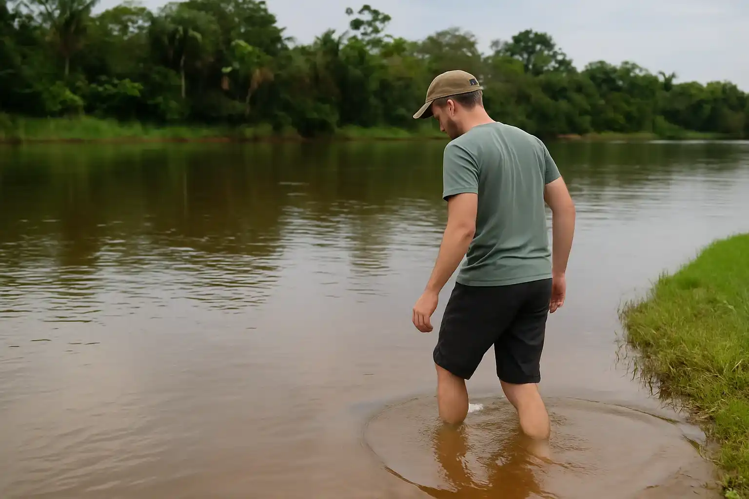 Arraia no rio por que se aproxima da margem na cheia