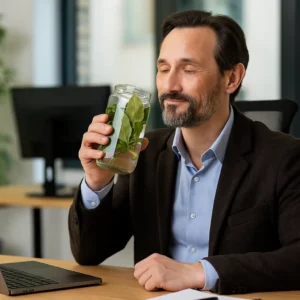 Essa água energizada com louro e manjericão mudou o astral do meu escritório Essa água energizada com louro e manjericão mudou o astral do meu escritório