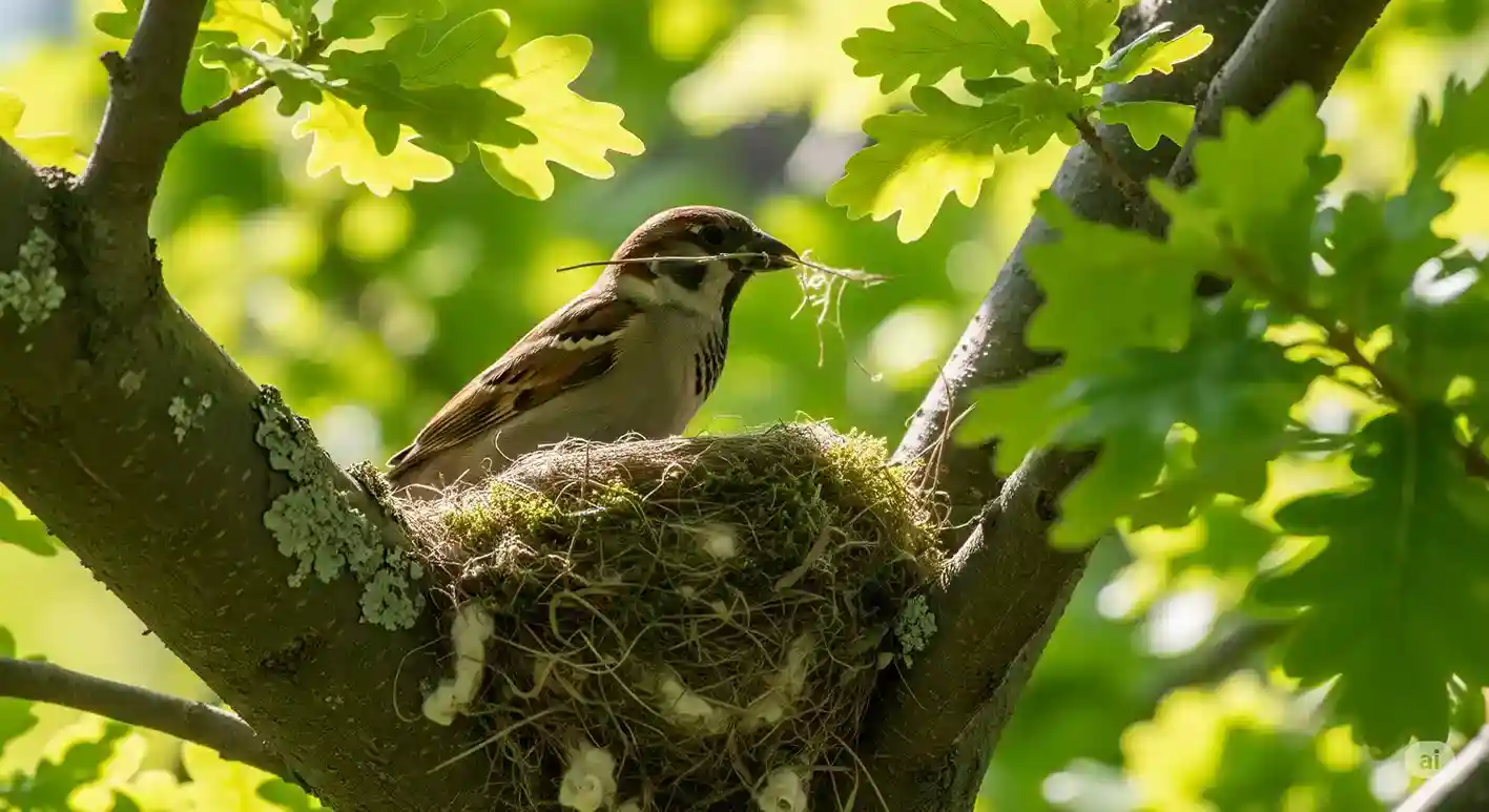 Como as aves escolhem onde construir seus ninhos? 3 Um pássaro em plena construção do seu ninho