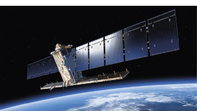 Impressão artística de um satélite Sentinel-1 sobre a Terra