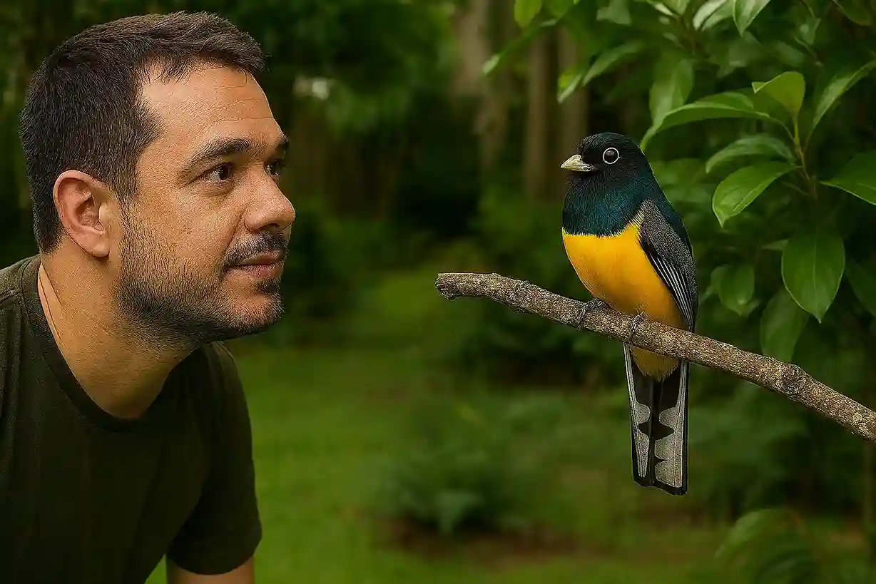 Surucuá-de-barriga-amarela ave rara que está reaparecendo nos quintais urbanos