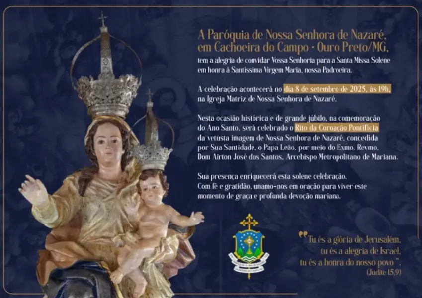 Screenshot-2025-08-14-182326 Papa Leão XIV concede Coroação Pontifícia à Nossa Senhora de Nazaré, em Cachoeira do Campo (MG)