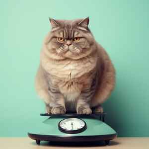 5 sinais de que seu gato está acima do peso e como ajudá-lo A imagem acima ilustra um gato obeso sendo pesado, um momento comum em consultas veterinárias para monitorar o progresso.