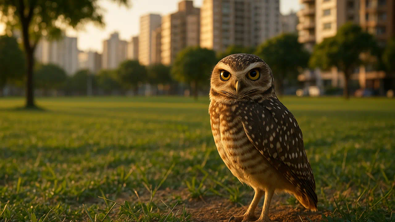 Coruja-buraqueira como esse animal vive em praças e terrenos baldios das cidades