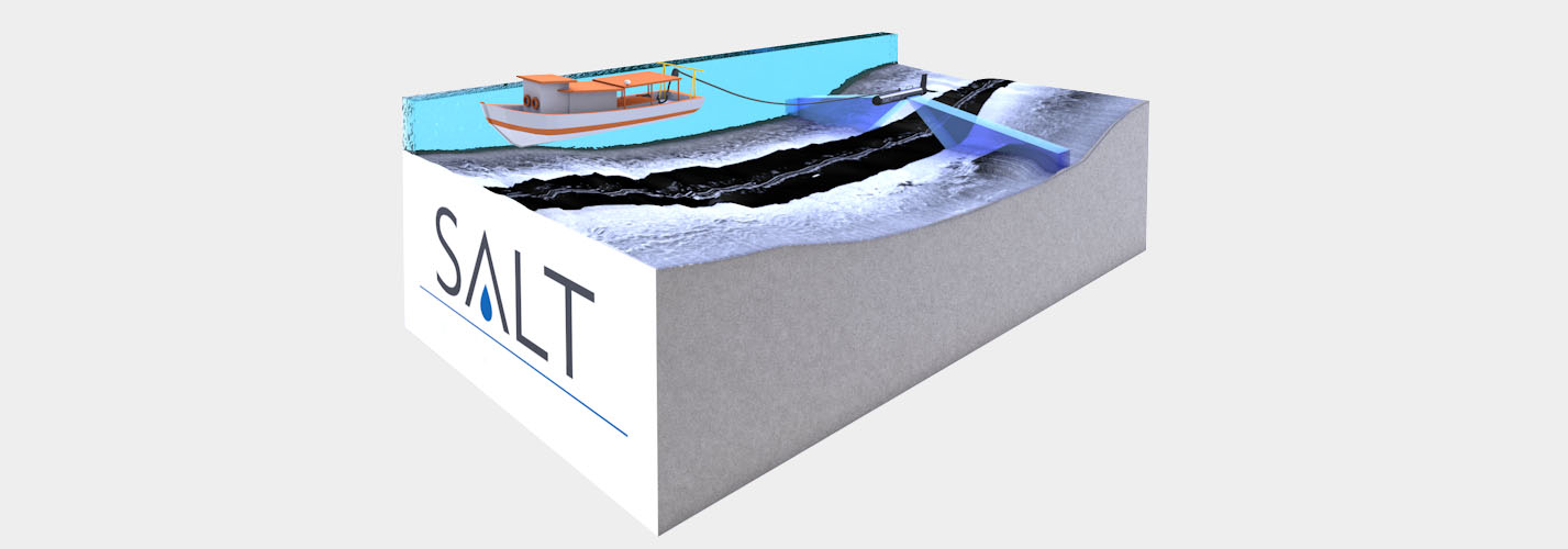 Imagem de sonar mostrando estrutura submersa no leito do rio