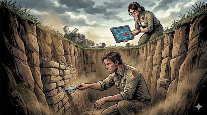 Aqui está a ilustração para o fluxo de trabalho integrado entre geofísica e arqueologia