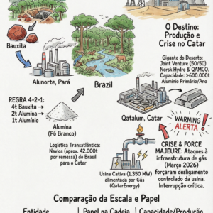 A guerra no Oriente Médio apagou uma fábrica que roda com minério do Pará A guerra no Golfo interrompeu a rota da alumina extraída no Pará e usada no Catar, revelando como conflitos distantes atingem a Amazônia