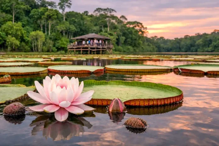 Vitória-régia vira espetáculo natural e atrai visitantes2 A flor que floresce uma vez por ano e move o turismo na Amazônia