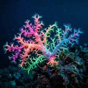 A Amazônia Azul guarda segredos que a ciência acaba de descobrir um coral de águas profundas brilhando em tons neon no azul escuro