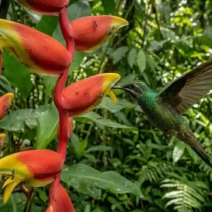 O pequeno beija-flor de bico curvo e a rara helicônia vermelha que desenharam juntos o futuro da floresta O coração de um beija-flor amazônico pode bater até mil e duzentas vezes por minuto enquanto ele executa uma manobra aérea que desafia as leis da física