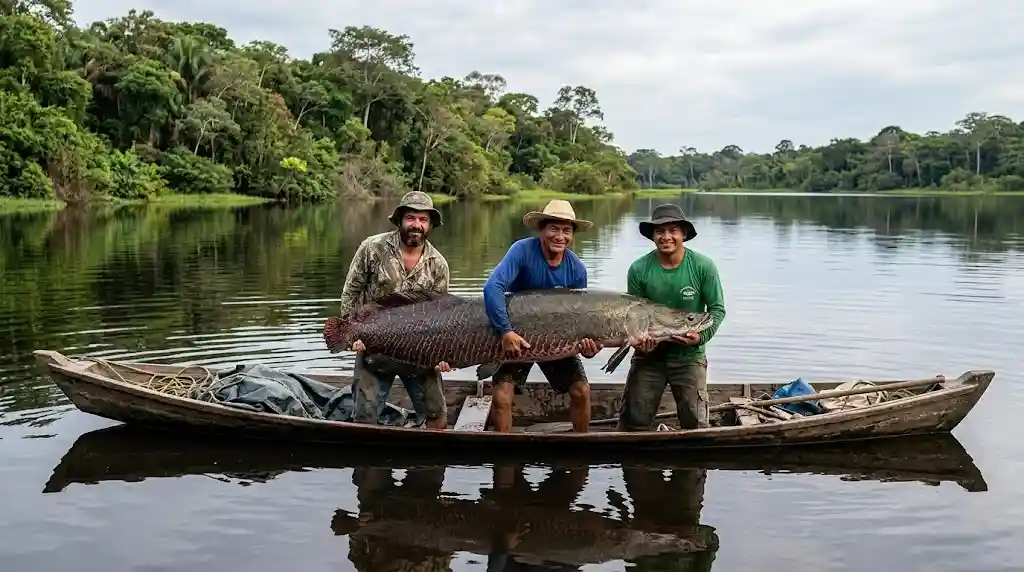 O modelo de pesca sustentável Amazônia que salvou o pirarucu da extinção hoje é referência mundial. Veja como a união entre ciência e saber tradicional gera lucros
