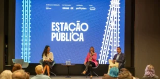 Santa Catarina inaugura o Estação Pública Sapiens o primeiro hub permanente de inovação pública do estado Da esquerda para direita: Isadora Piazza, (Exxas), Gabriela Werner (Impact Hub Floripa) e Marcio Santana (Softplan) | Foto: Ana Paula Santos