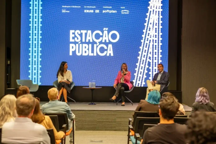 Da esquerda para direita: Isadora Piazza, (Exxas), Gabriela Werner (Impact Hub Floripa) e Marcio Santana (Softplan) | Foto: Ana Paula Santos