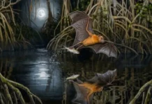 El murciélago que pesca de noche leyendo las ondas del río O incrível morcego-pescador da Amazônia utiliza a precisão do sonar biológico para capturar peixes nas águas escuras dos rios