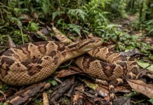 Como a majestosa surucucu de fogo utiliza sua camuflagem de folhas secas para equilibrar a biodiversidade na floresta amazônica
