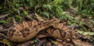 Como a majestosa surucucu de fogo utiliza sua camuflagem de folhas secas para equilibrar a biodiversidade na floresta amazônica