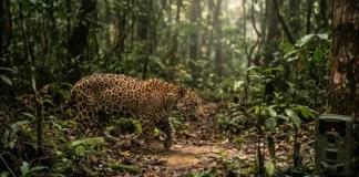Câmeras trap flagram como a onça-pintada usa trilhas de seringueiros e ribeirinhos para coexistir na Amazônia habitada