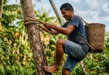 Neste Dia do Trabalhador, conheça os peconheiros que escalam palmeiras de 20 metros para colher o açaí e sustentar suas famílias na floresta